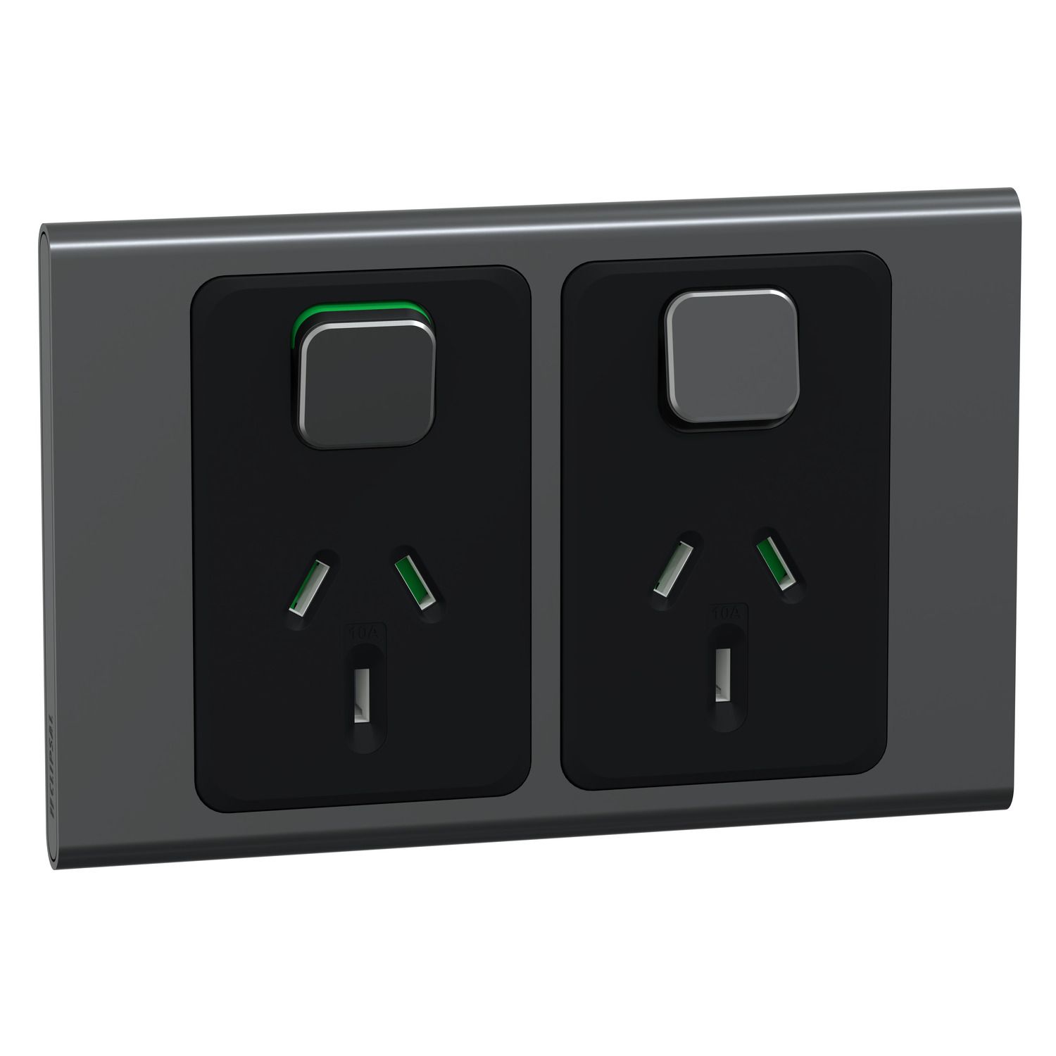 Picture of Switched Socket, Iconic, 2 switch & 2 socket, horizontal, 10A, 230/240V, silver shadow