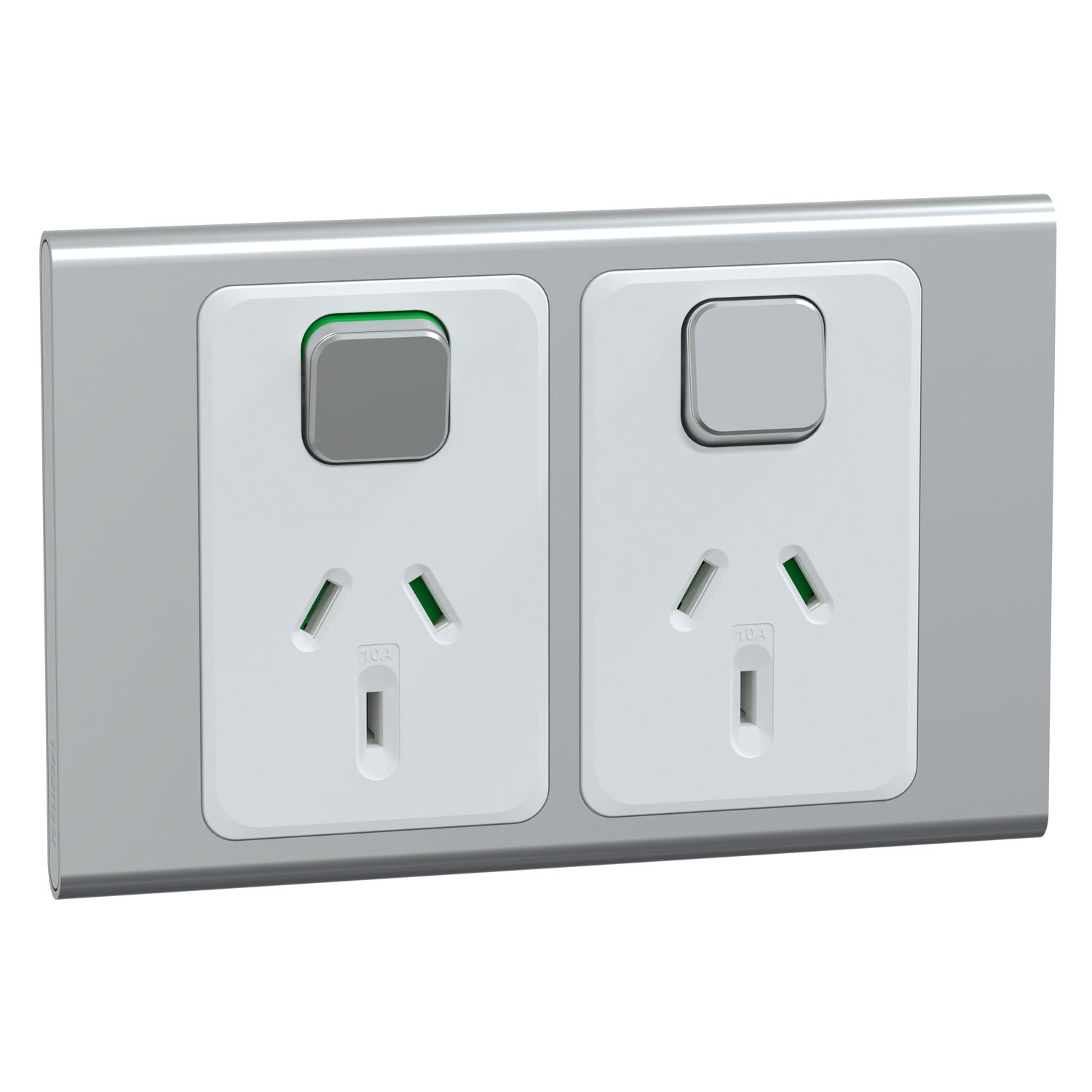 Picture of Switched Socket, Iconic, 2 switch & 2 socket, horizontal, 10A, 230/240V, silver