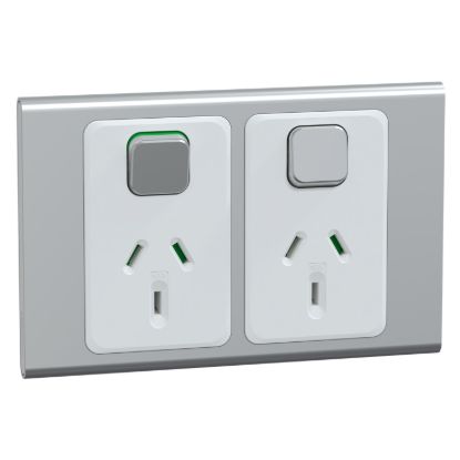 Picture of Switched Socket, Iconic, 2 switch & 2 socket, horizontal, 10A, 230/240V, silver
