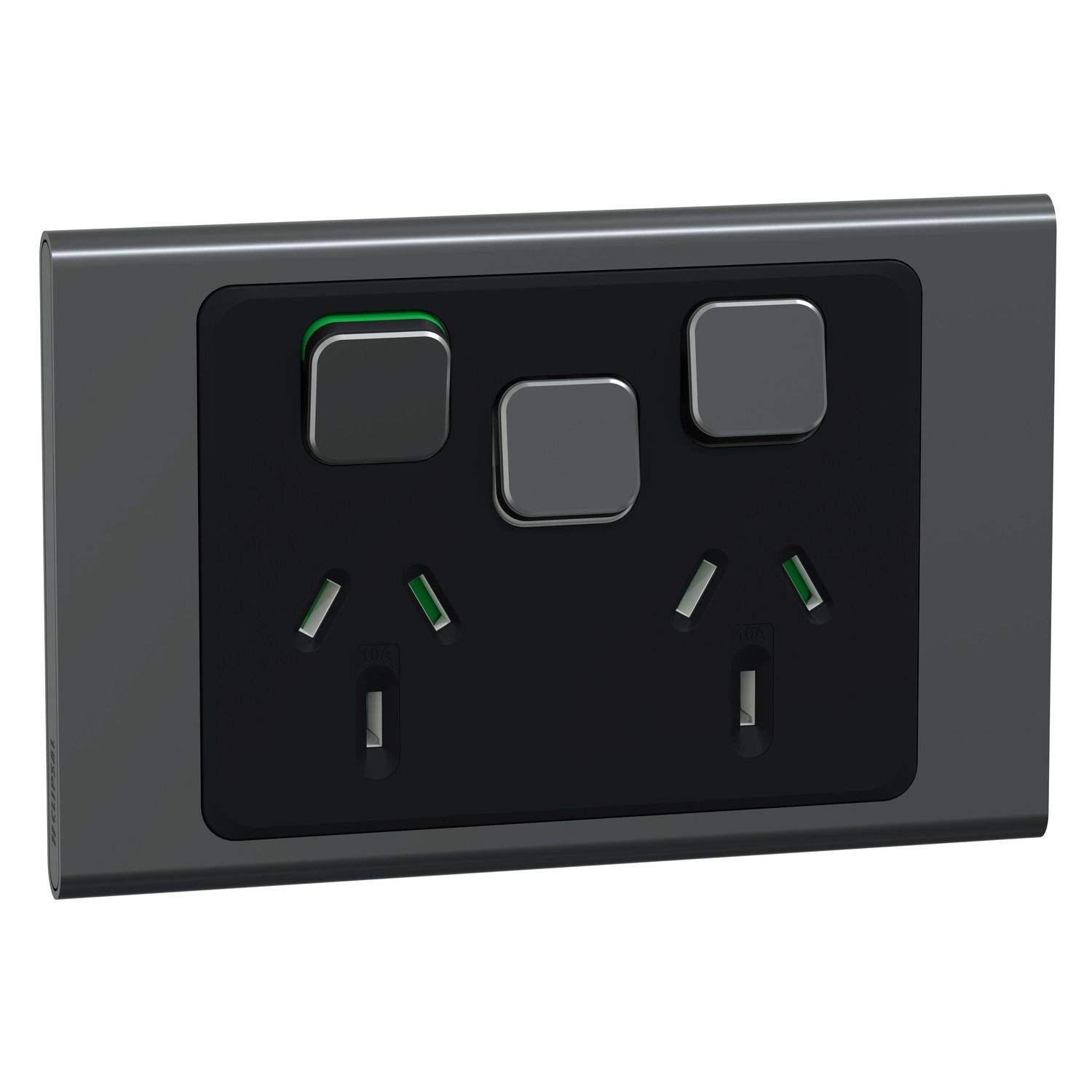 Picture of Switched Socket, Iconic, 3 switch & 2 socket, horizontal, 10A, 230/240V, silver shadow