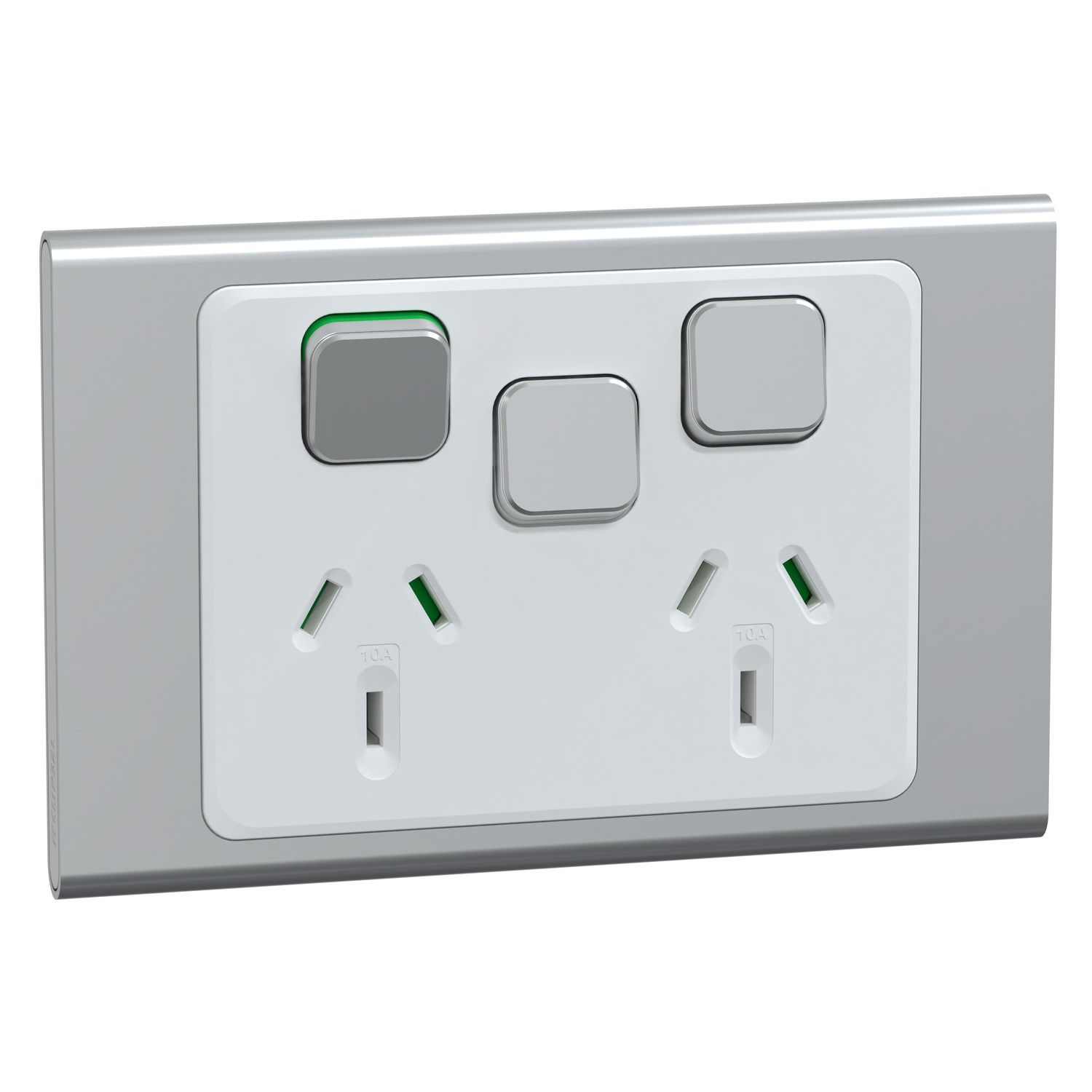 Picture of Switched Socket, Iconic, 3 switch & 2 socket, horizontal, 10A, 230/240V, silver