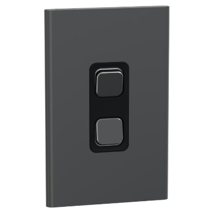 Picture of Switch, Iconic, Assembled, vertical, 1_2way, 2 gangs, 10AX, 230/240V, silver shadow
