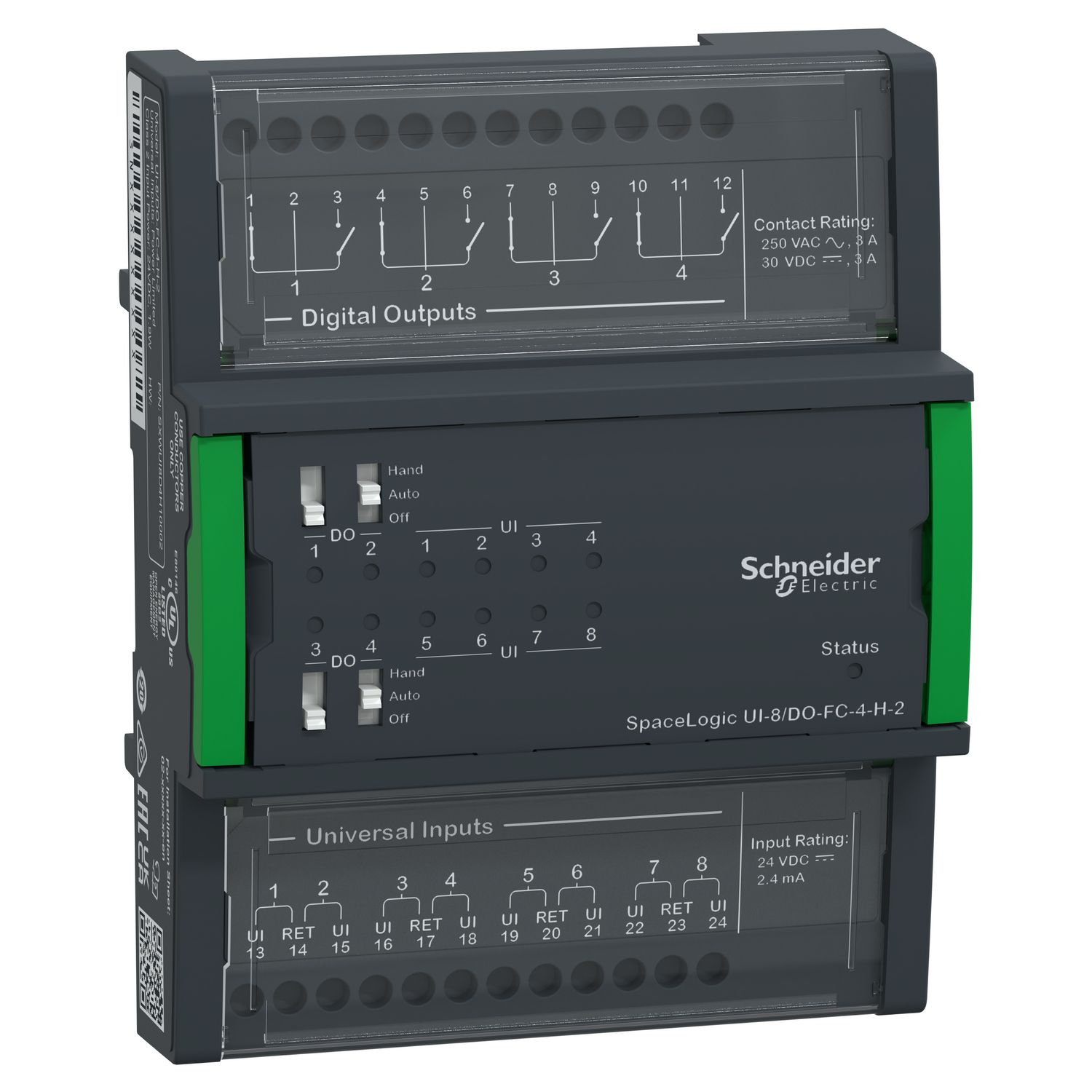 Picture of SpaceLogic Central I/O Expansion Module, 8 Universal Inputs, 4 Digital Outputs, Override