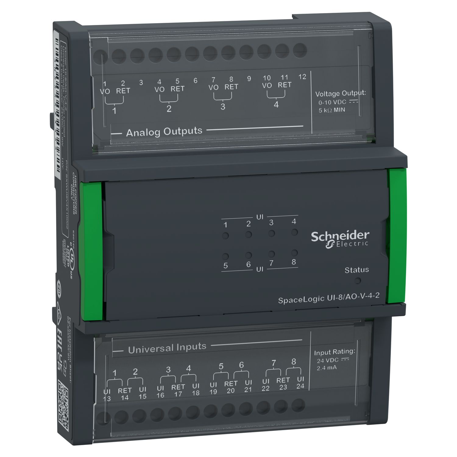 Picture of SpaceLogic Central I/O Expansion Module, 8 Universal Inputs, 4 Analog Voltage Outputs