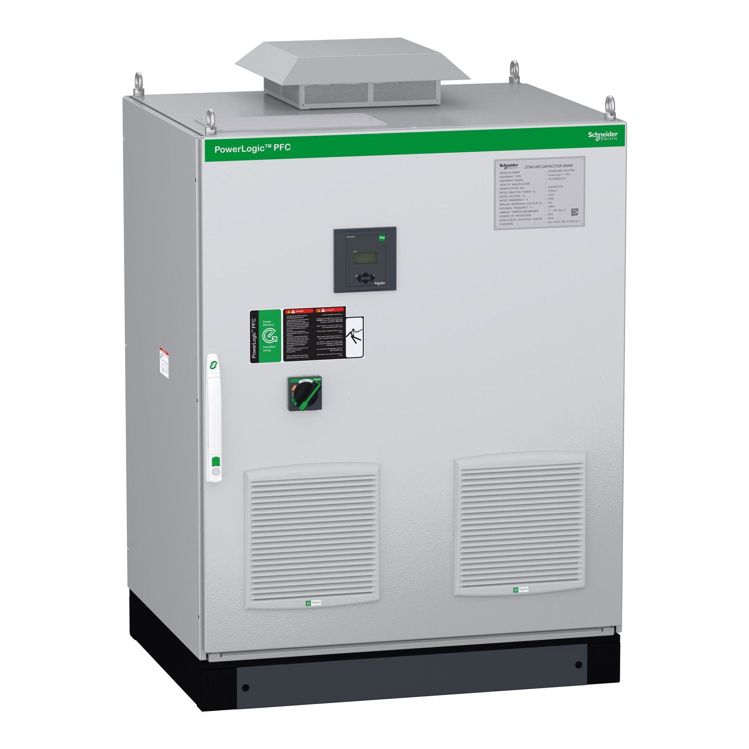 Picture of automatic PowerLogic PFC Capacitor bank, 250kVar 415V, 50Hz, 7% Detuned, top entry, with main CB and IoT Gatway