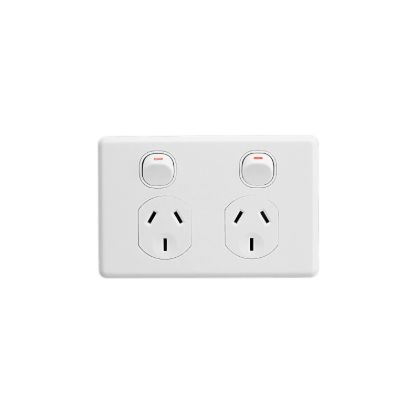 Picture of Switched socket, C2000, twin, assembled, horizontal, 250V, 10A, 15 pieces, white electric