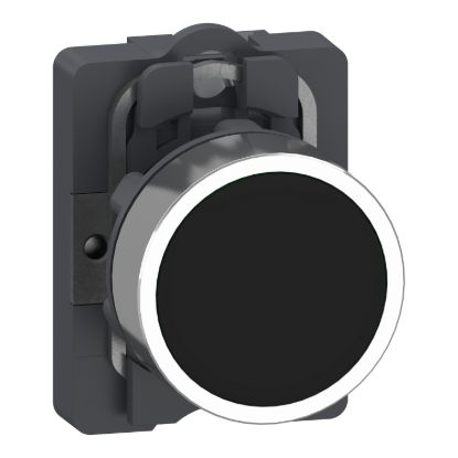Picture of Complete push button, Easy Harmony XA2, plastic head, 22mm, black, 1NO, spring return, unmarked