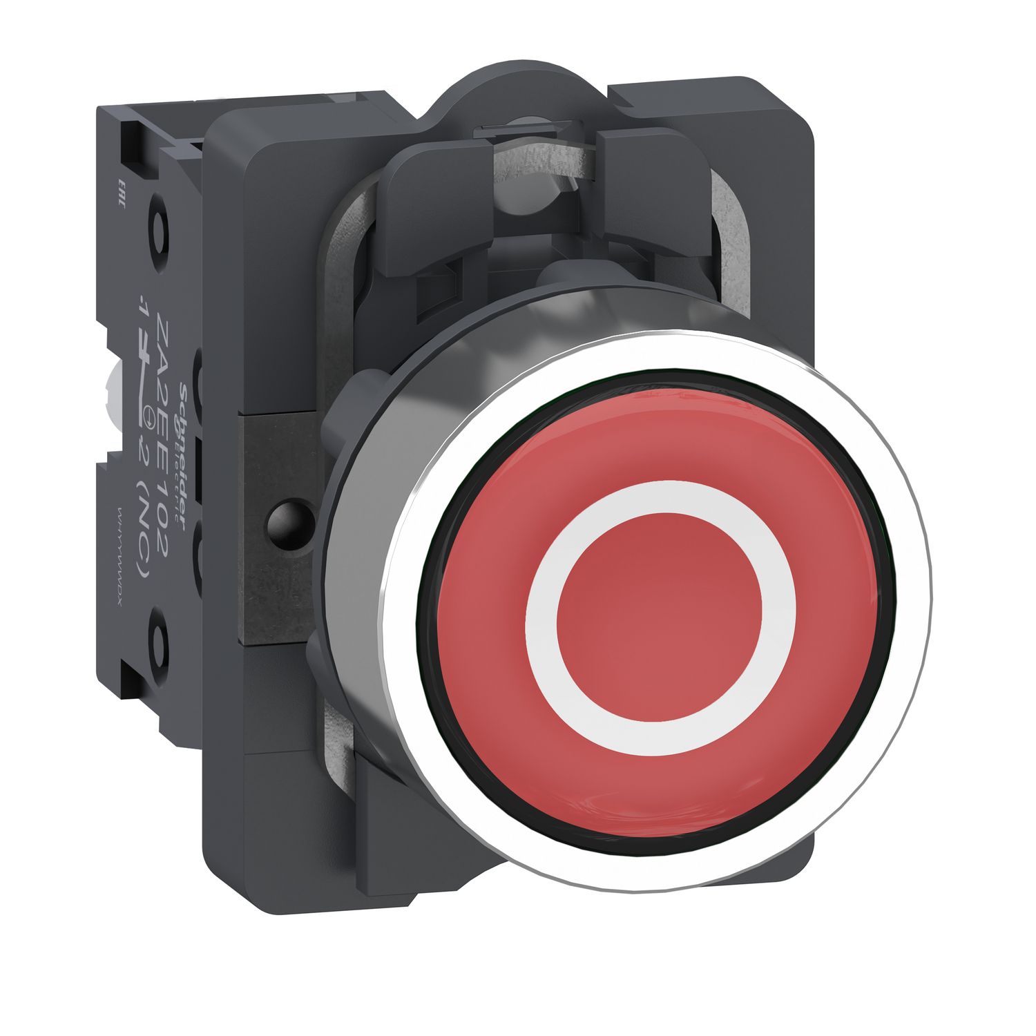 Picture of Complete push button with symbol, Easy Harmony XA2, plastic head, 22mm, red, circle, 1NC, spring return, marked