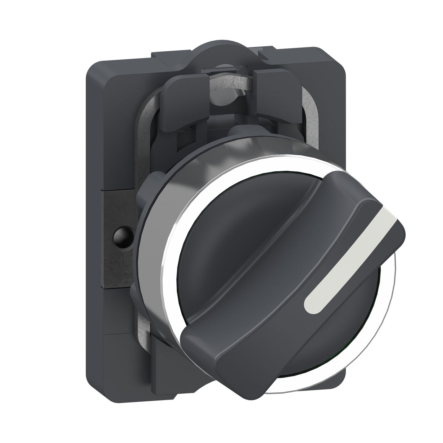 Picture of Complete selector switch, Easy Harmony XA2, plastic short handle, 22mm, 2-position, 1NO, spring return, black