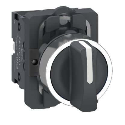 Picture of Complete selector switch, Easy Harmony XA2, plastic short handle, 22mm, 3-position, 2NO, spring return, black