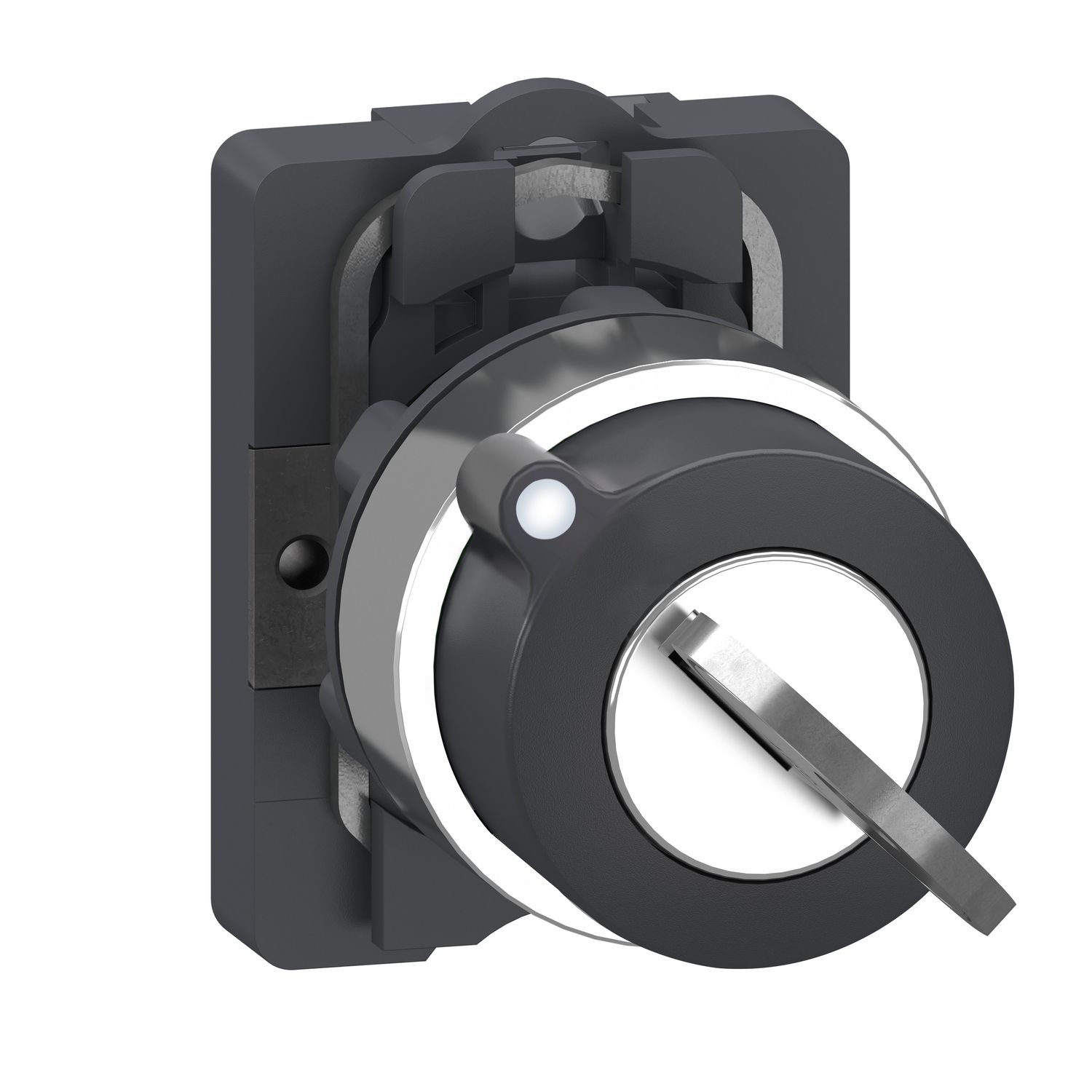 Picture of Complete key switch, Easy Harmony XA2, plastic head, 22mm, 2 positions, left pull-out, 1NO, stay put