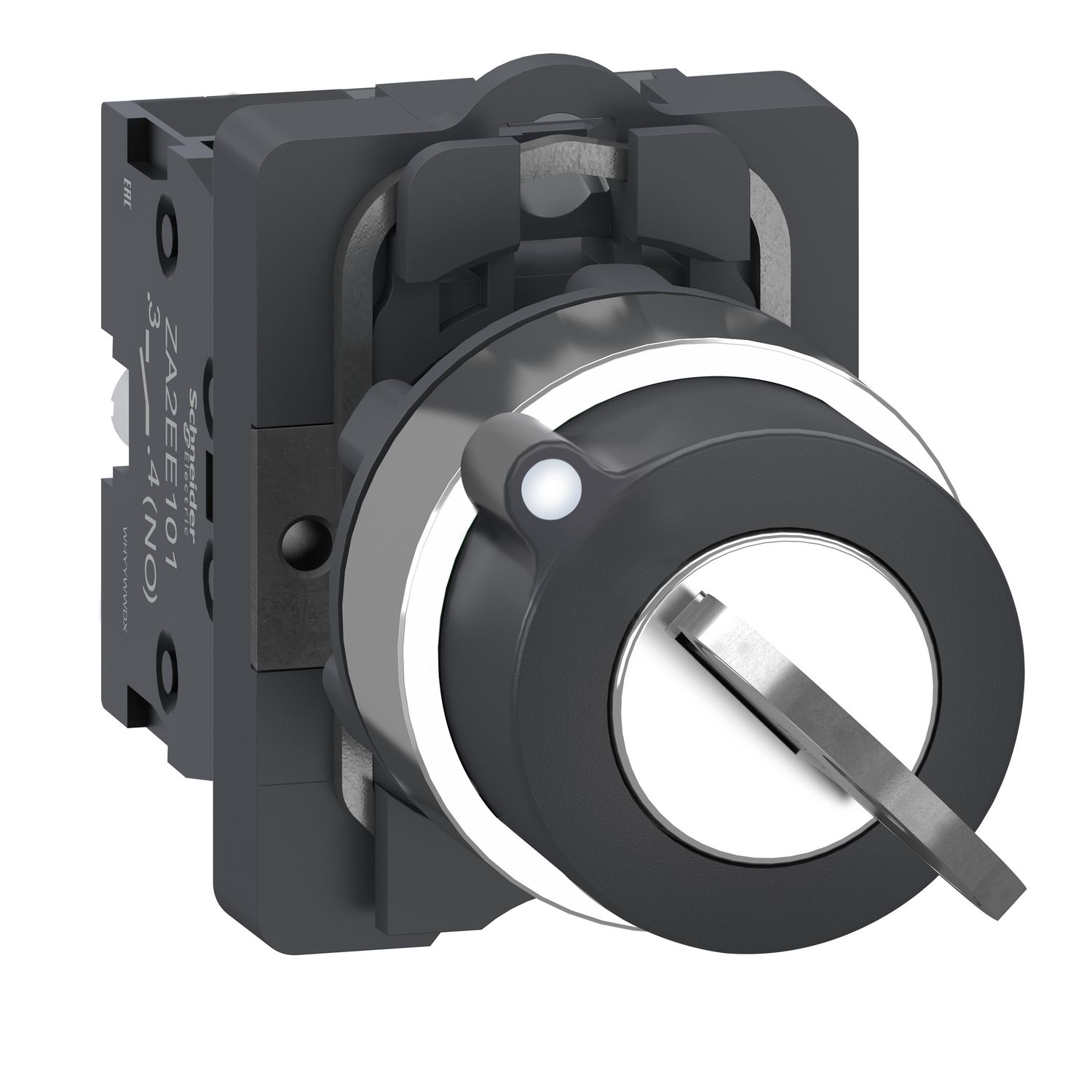 Picture of Complete key switch, Easy Harmony XA2, plastic head, 22mm, 2 positions, left pull-out, 2NO, spring return