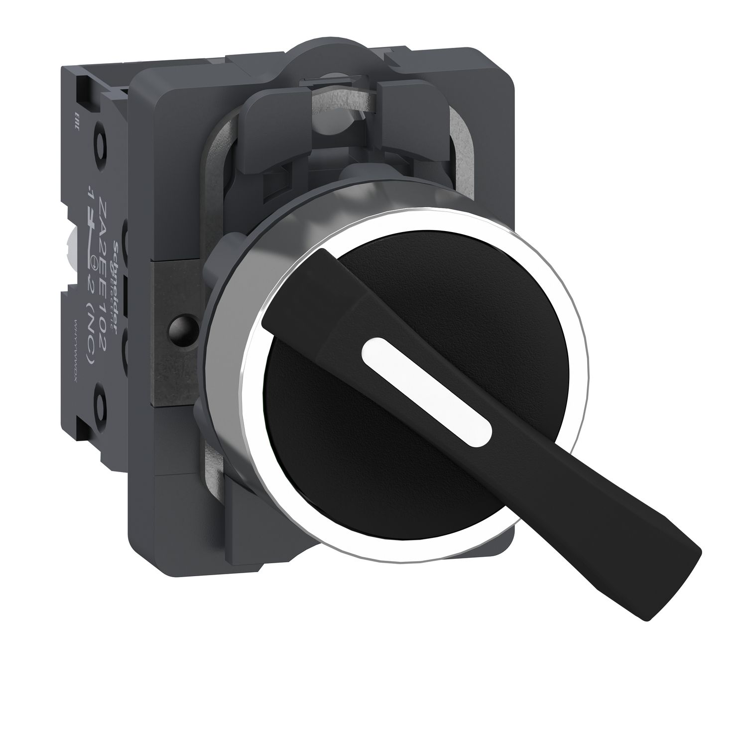 Picture of Complete selector switch, Easy Harmony XA2, plastic long handle, 22mm, 2-position, 1NO+1NC, stay put, black