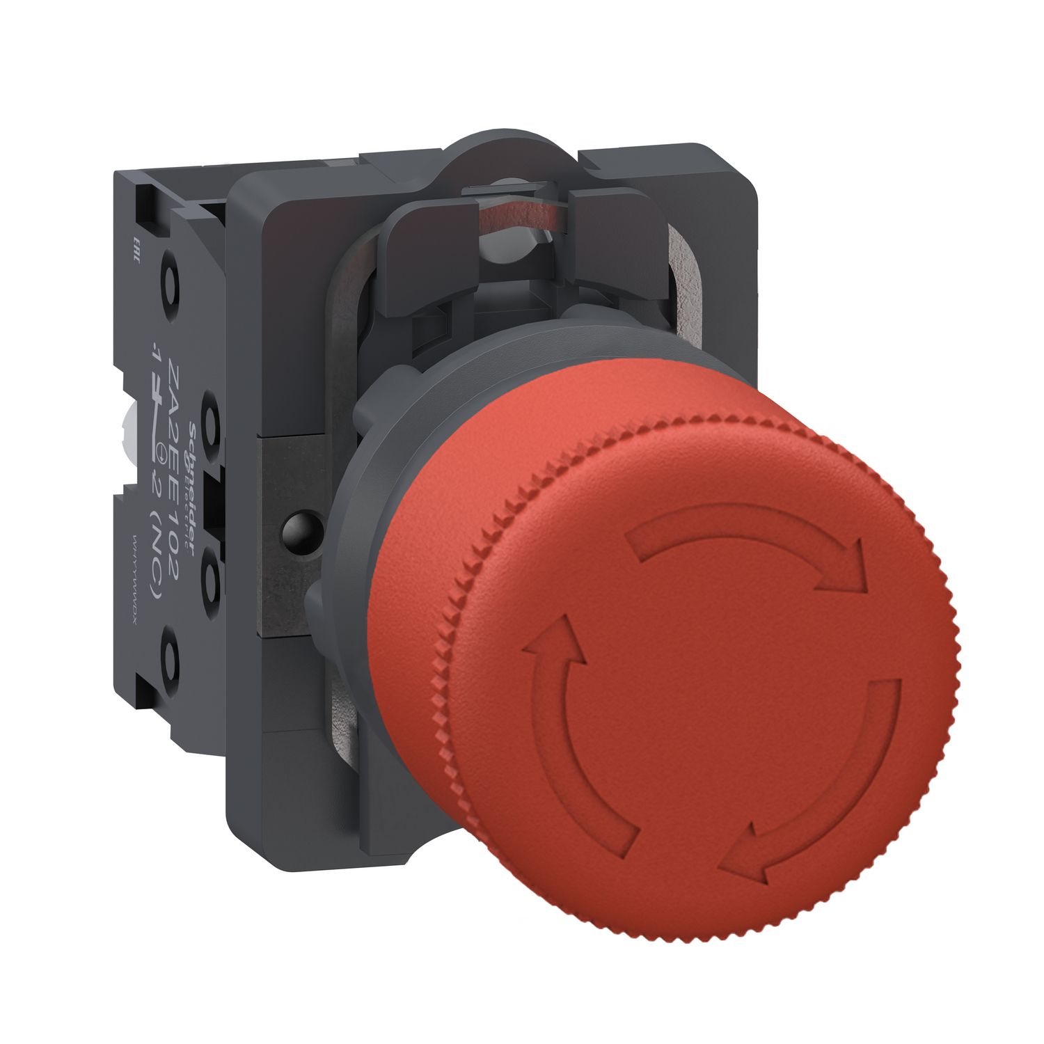 Picture of Complete emergency switching off push button, Easy Harmony XA2, plastic head, 22mm, turn to release, 30mm, 1NC, red