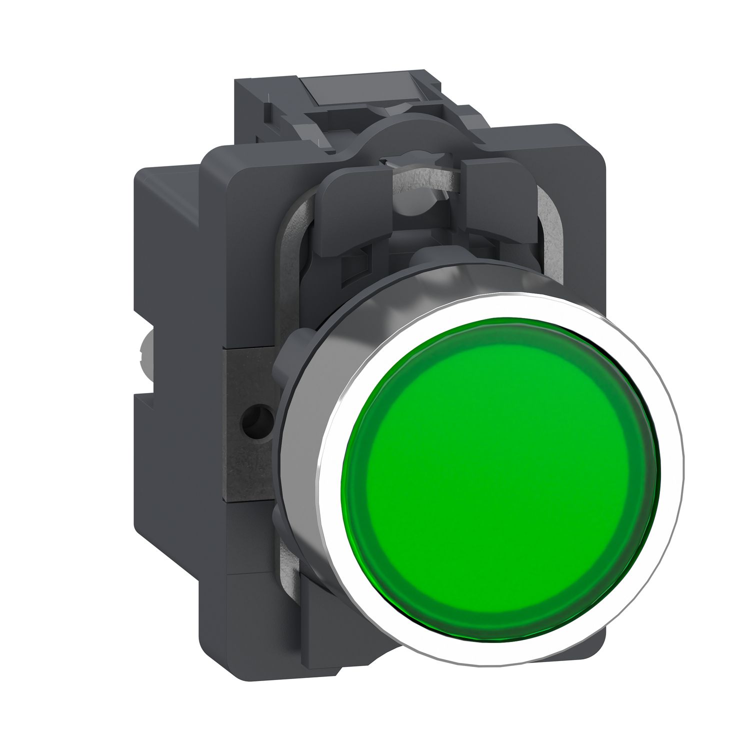 Picture of Complete illuminated push button, Easy Harmony XA2, plastic head, 22mm, green, 1NO, AC 220V, spring return