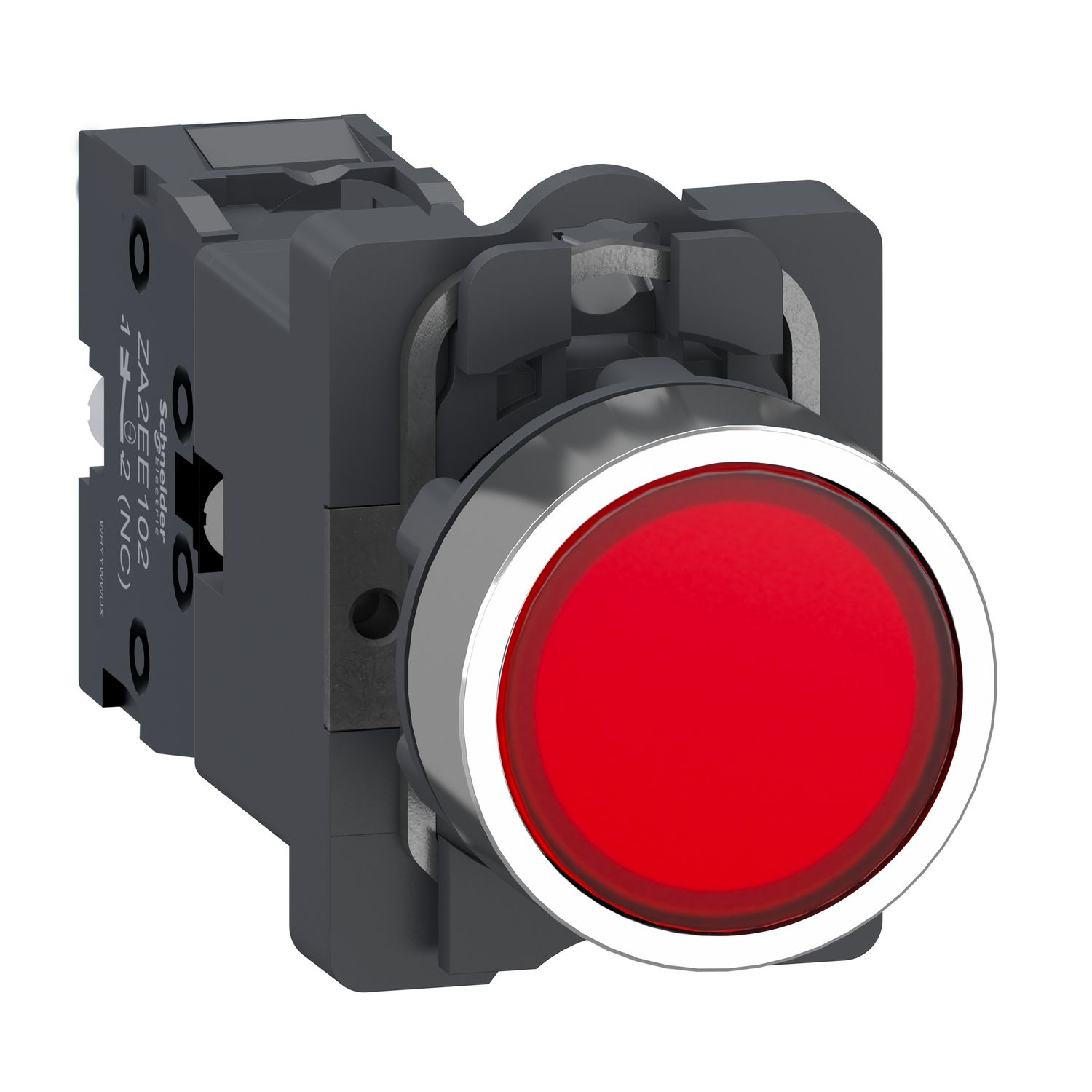 Picture of Complete illuminated push button, Easy Harmony XA2, plastic head, 22mm, red, 1NC, AC 380V, spring return