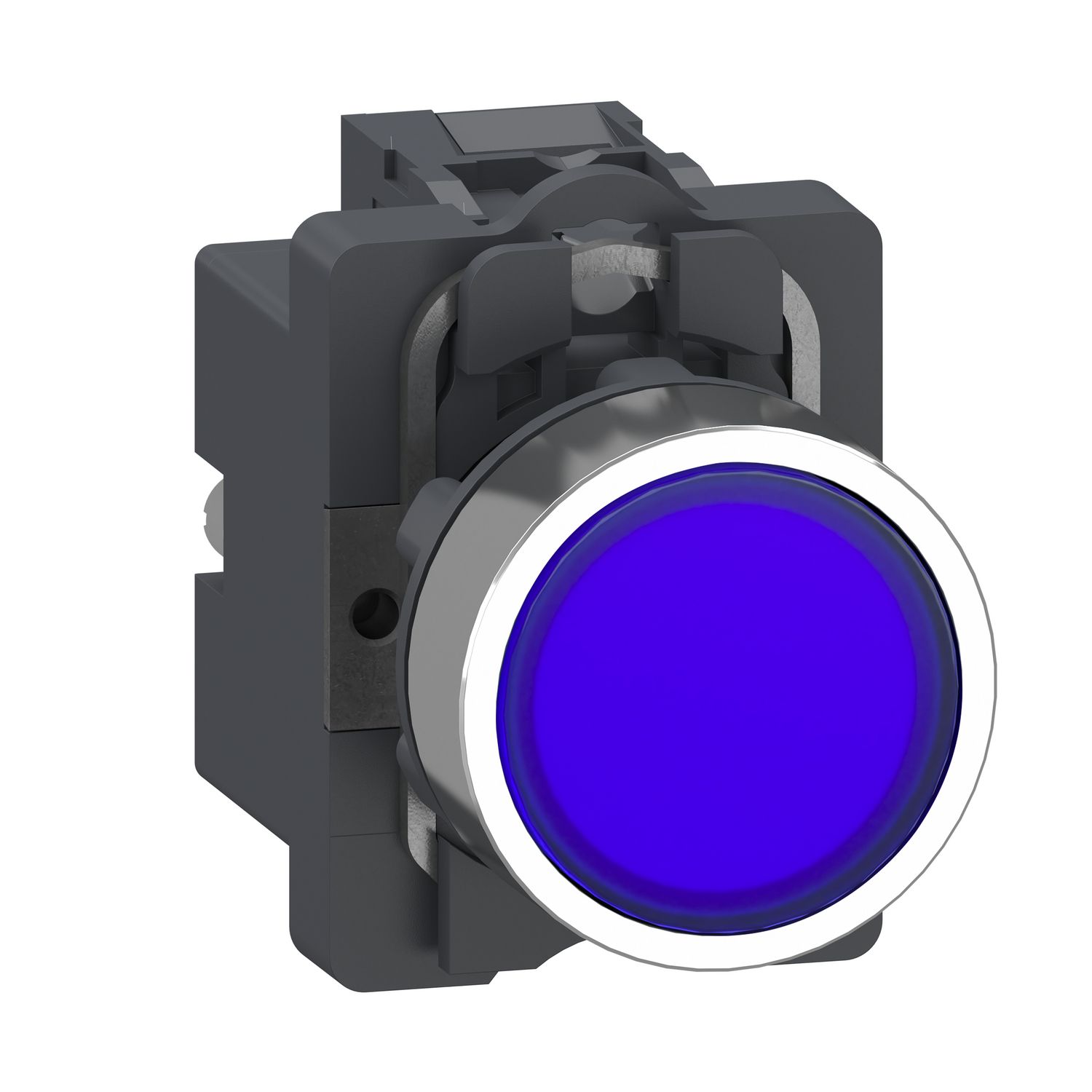 Picture of Complete illuminated push button, Easy Harmony XA2, plastic head, 22mm, blue, 1NO, AC 220V, spring return