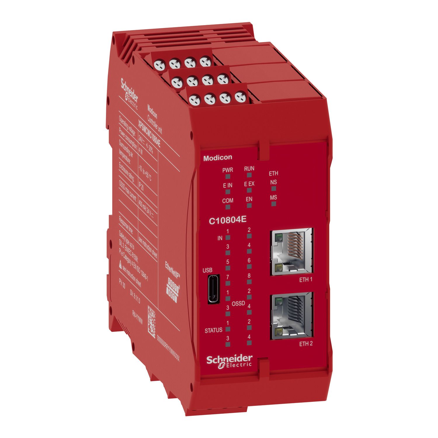 Picture of Safety controller with embedded communication, Modicon MCM, 8 inputs 4 outputs, monitors expansion modules, screw