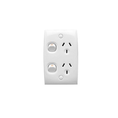 Picture of Twin Switch Socket Outlet, Standard Series, 250V, 10A, Standard Size, Vertical, Two Piece Base