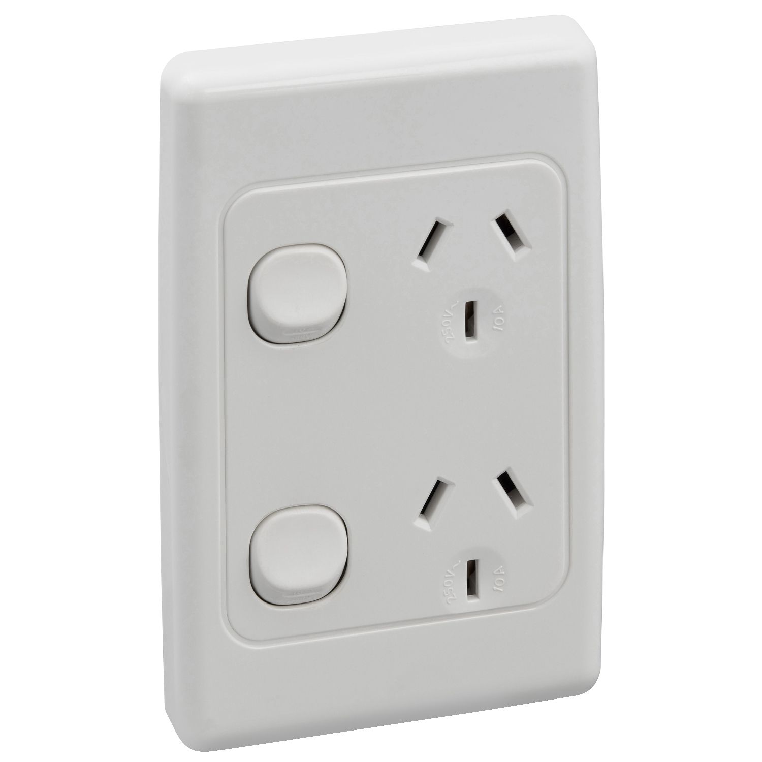Picture of Twin Switch Socket Outlet, 2000 Series, 250V, 10A, Vertical, 2 Pole