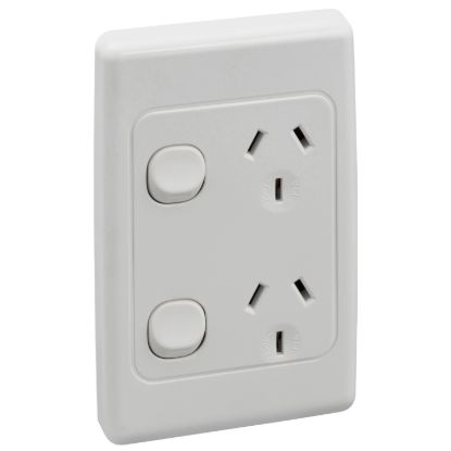 Picture of Twin Switch Socket Outlet, 2000 Series, 250V, 10A, Vertical, 2 Pole
