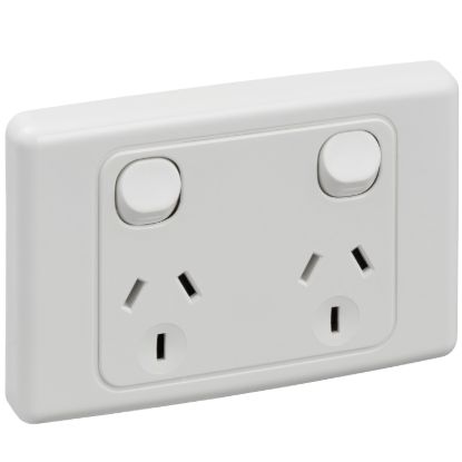 Picture of Twin Switch Socket Outlet, 2000 Series, 250V, 10A, Safety Shutter