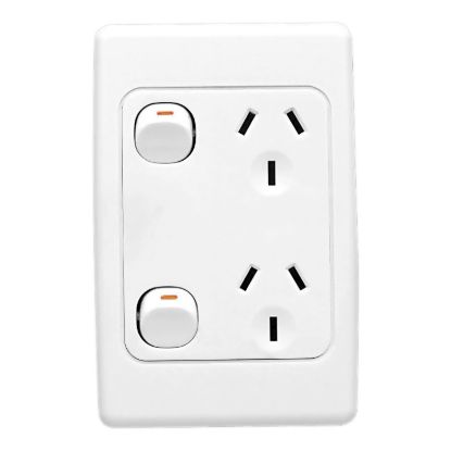 Picture of Twin Switch Socket Outlet, 2000 Series, 250V, 10A, Vertical, Standard Size