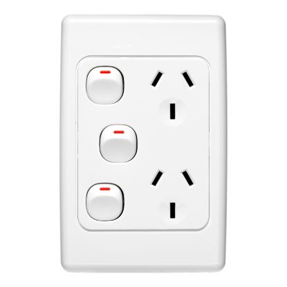 Picture of Twin Switch Socket Outlet, 2000 Series, 250V, 10A, Vertical, Removable Extra Switch