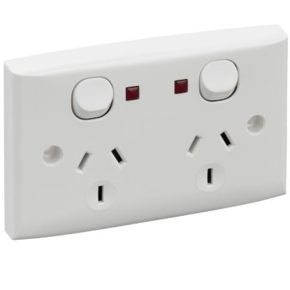 Picture of Twin Switch Socket Outlet, Standard Series, 250V, 10A, Standard Size, Indicator