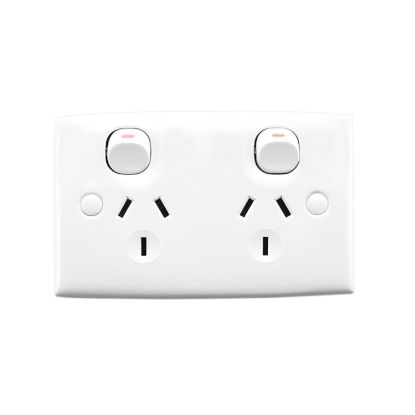 Picture of Twin Switch Socket Outlet, Standard Series, 250V, 10A, Standard Size, Safety Shutter