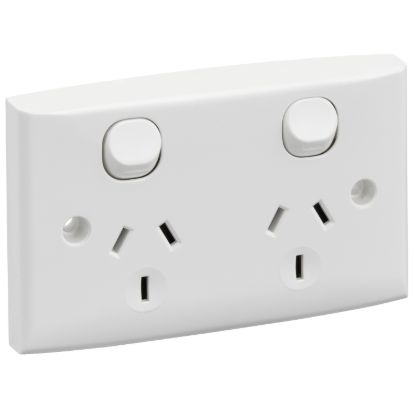 Picture of Twin Switch Socket Outlet, Standard Series, 250V, 10A, Standard Size, Safety Shutter
