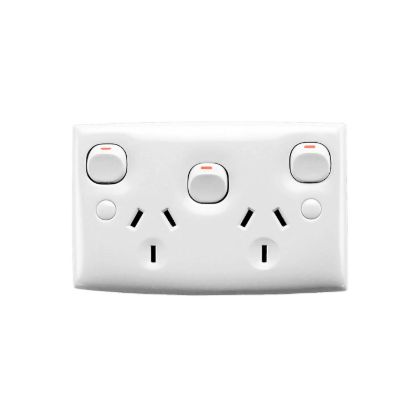 Picture of Twin Switch Socket Outlet, Standard Series, 250V 10A Standard Size, 2 Pole, Removable Extra Switch