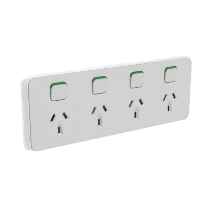 Picture of Quad Power Point Skin, Clipsal Iconic, Horizontal Mount, 250V, 10A, Clip-On