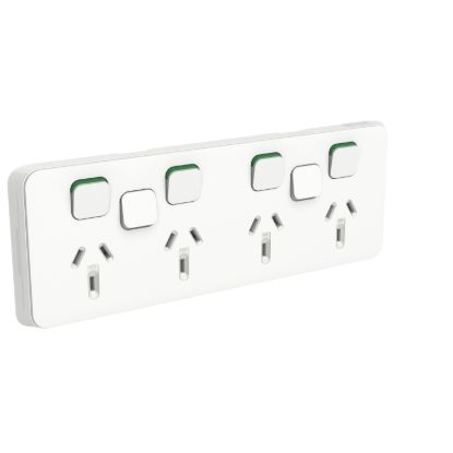 Picture of Quad Power Point Skin with 2 extra switches, Clipsal Iconic, Horizontal Mount, 250V, 10A, Clip-On