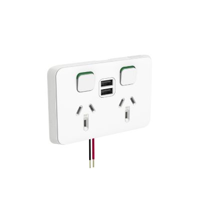 Picture of Double Power Point with Dual USB Charger, Clipsal Iconic, Horizontal Mount, 250V, 10A