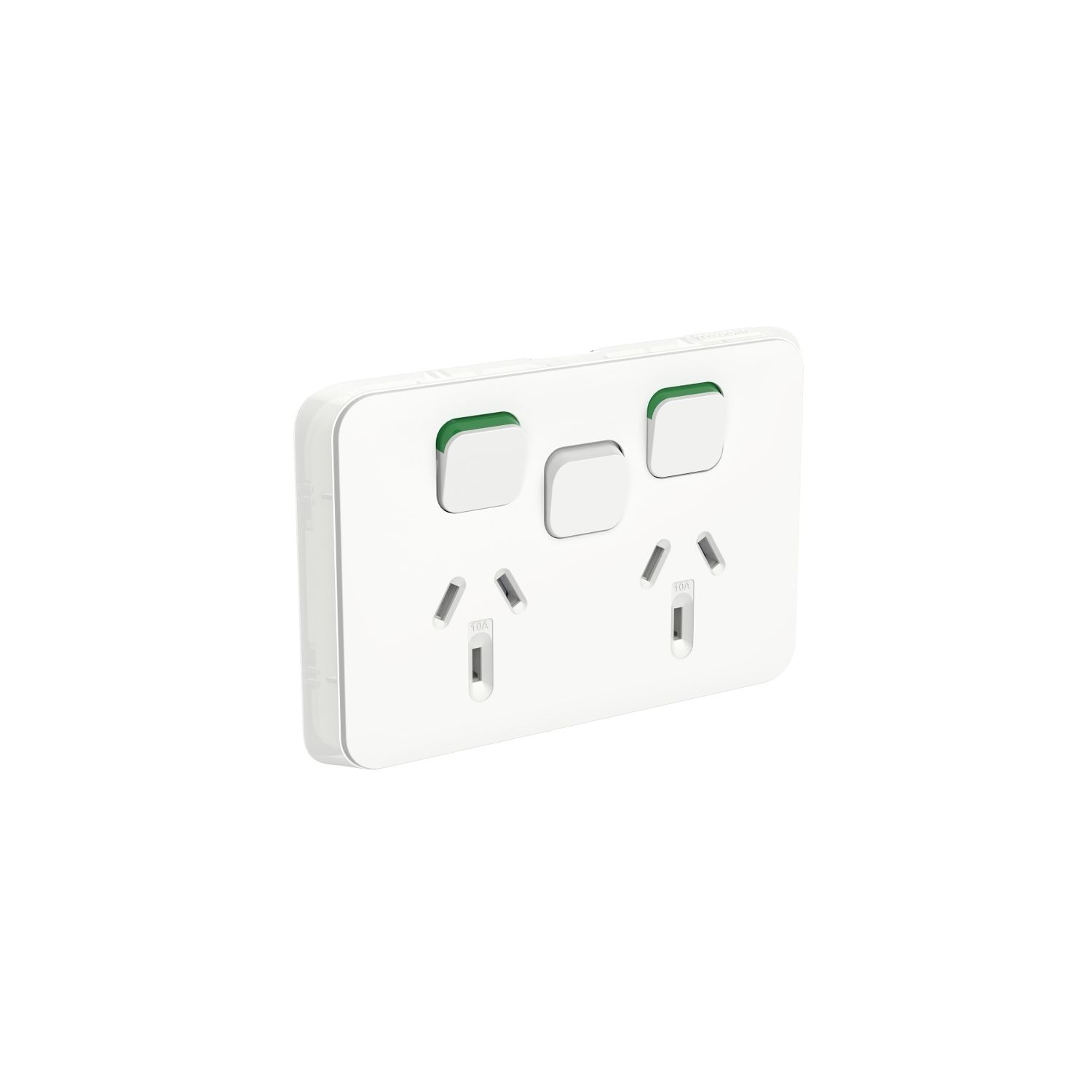 Picture of Double Power Point Skin with 1 extra switch, Clipsal Iconic, Horizontal Mount, 250V, 10A, Clip-On