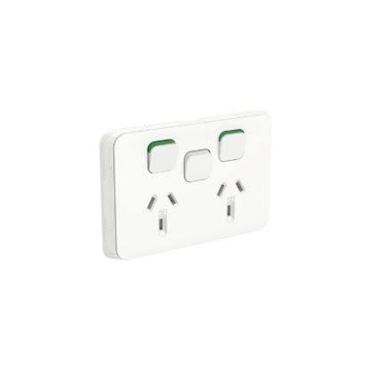 Picture of Double Power Point Skin with 1 extra switch, Clipsal Iconic, Horizontal Mount, 250V, 10A, Clip-On