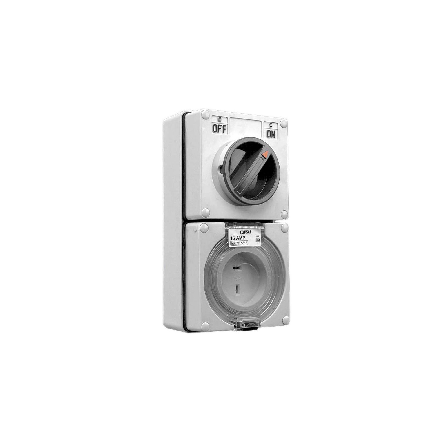 Picture of Switched Socket Outlet, Clipsal - 56 Series, 32V, 15A, 2 Polarised PIN, IP66, 1 Pole