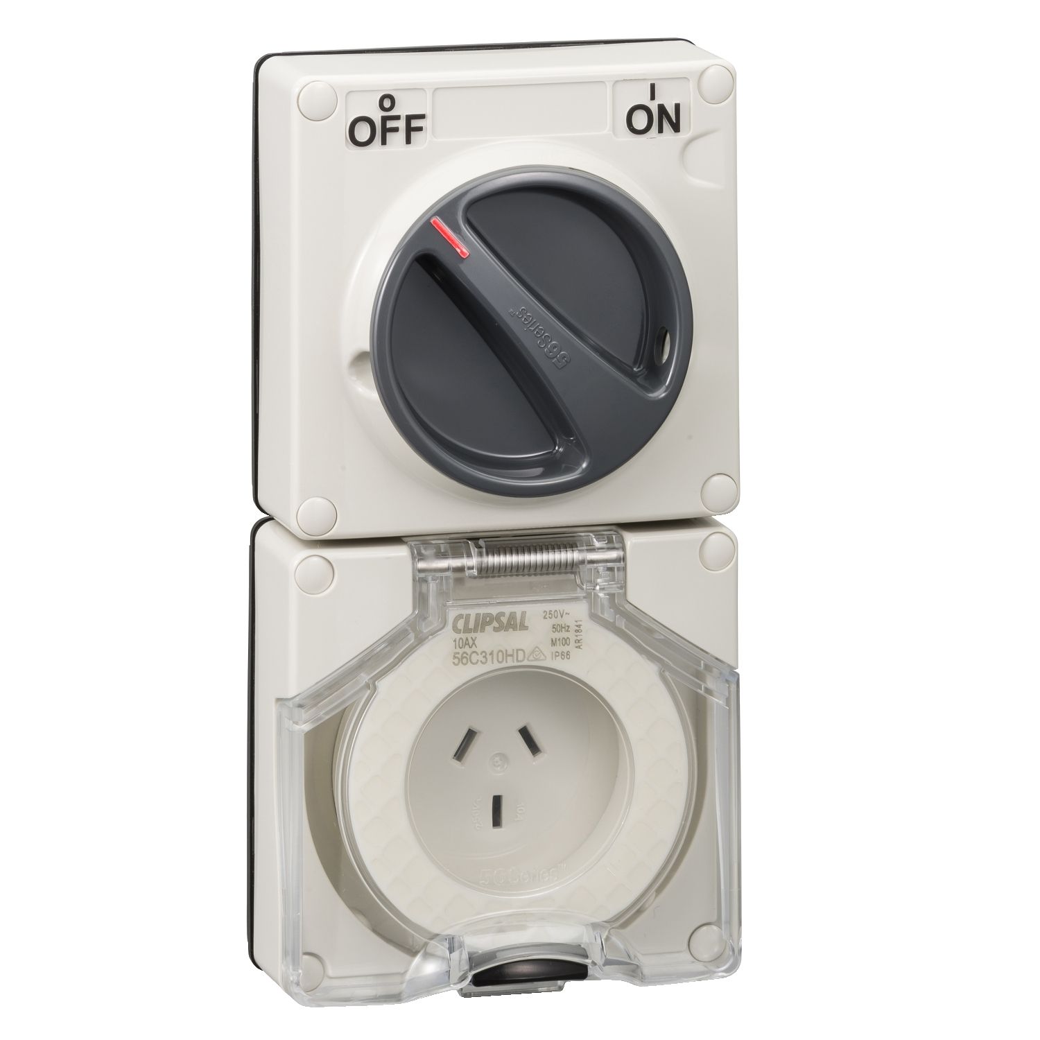 Picture of Combination Switched Socket Outlet, Clipsal - 56 Series, 250V, 10A, 3 Flat PIN, Heavy Duty