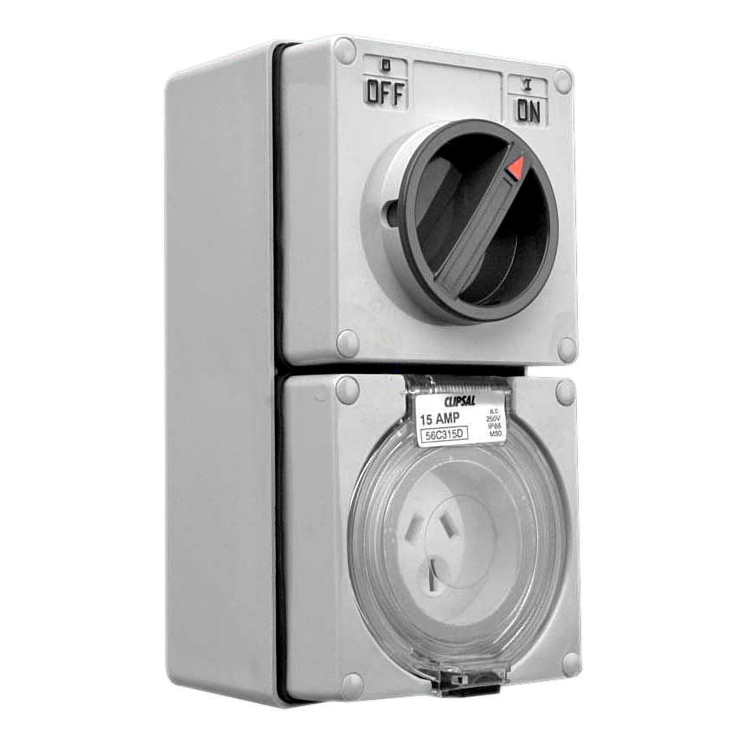 Picture of Switched Socket Outlet, Clipsal - 56 Series, 250V, 15A, 3 Flat PIN, IP66, 2 Pole