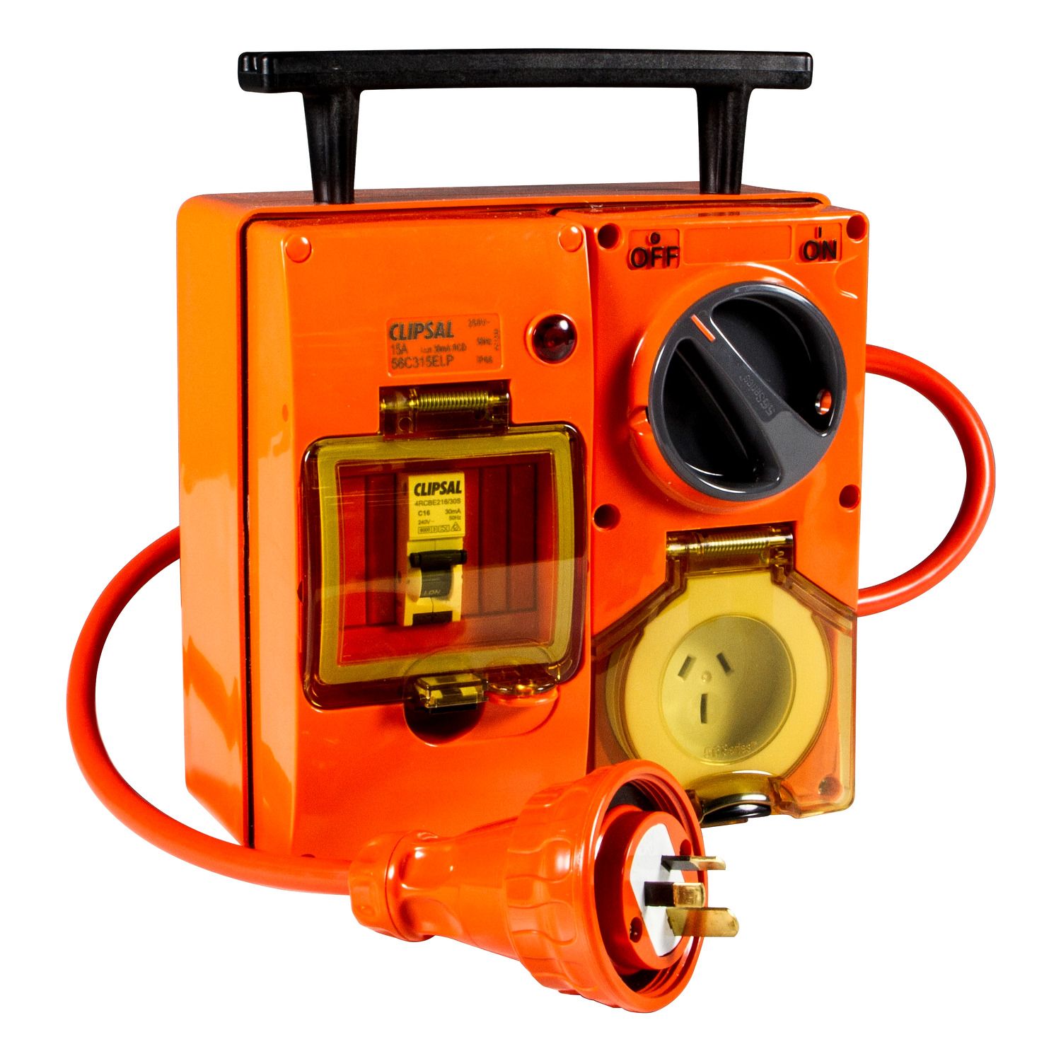 Picture of RCD Protected Portable Socket Outlet, Clipsal - 56 Series, 250V, 15A, 3 Flat PIN, IP66