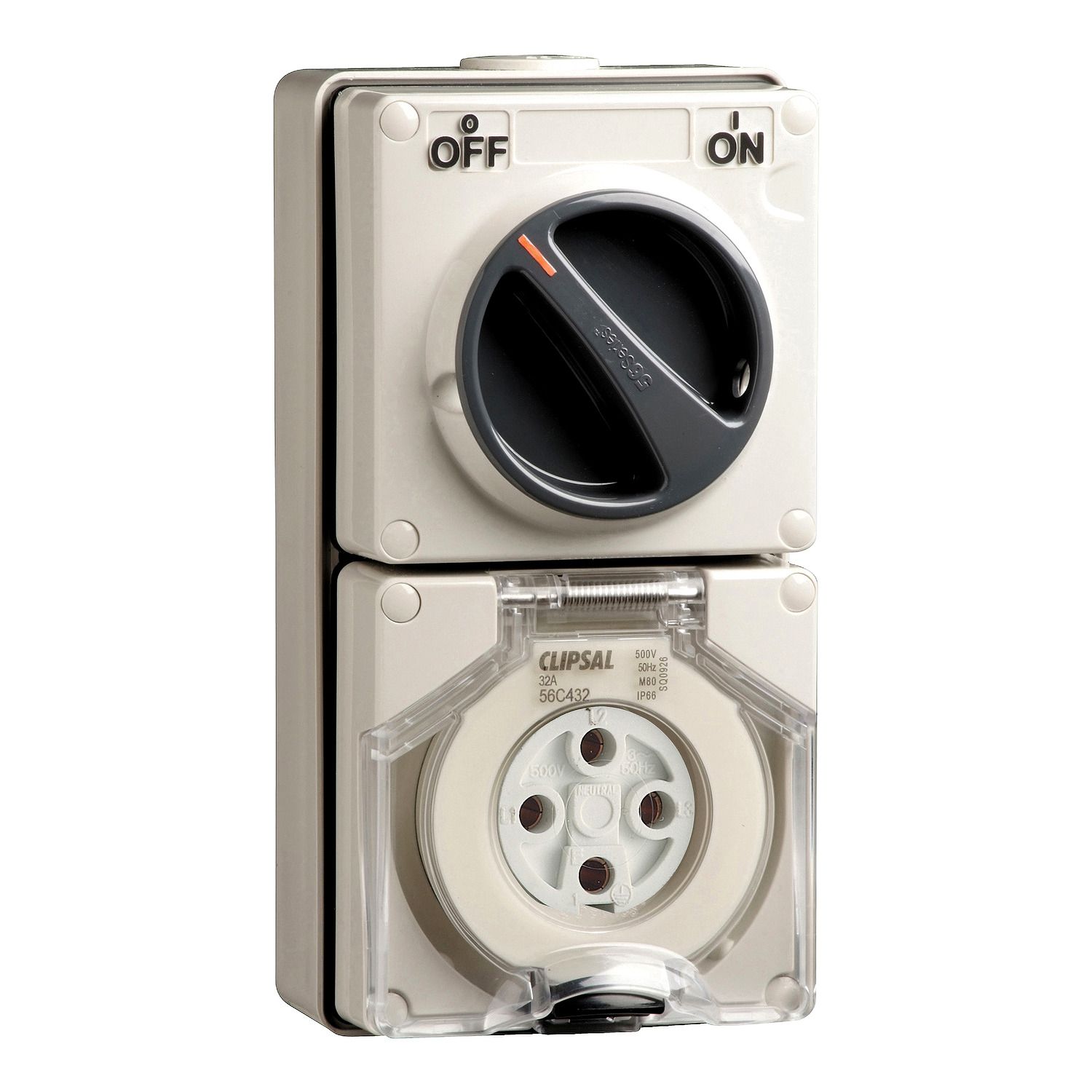 Picture of Switched Socket Outlet, Clipsal - 56 Series, 500V, 32A, 4 Round PIN, IP66, 3 Pole, 32A