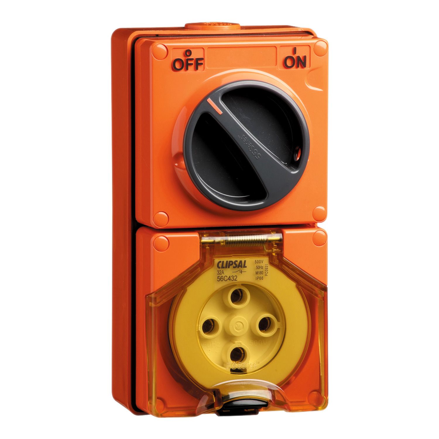 Picture of Switched Socket Outlet, Clipsal - 56 Series, 500V, 32A, 4 Round PIN, IP66, 3 Pole, 32A