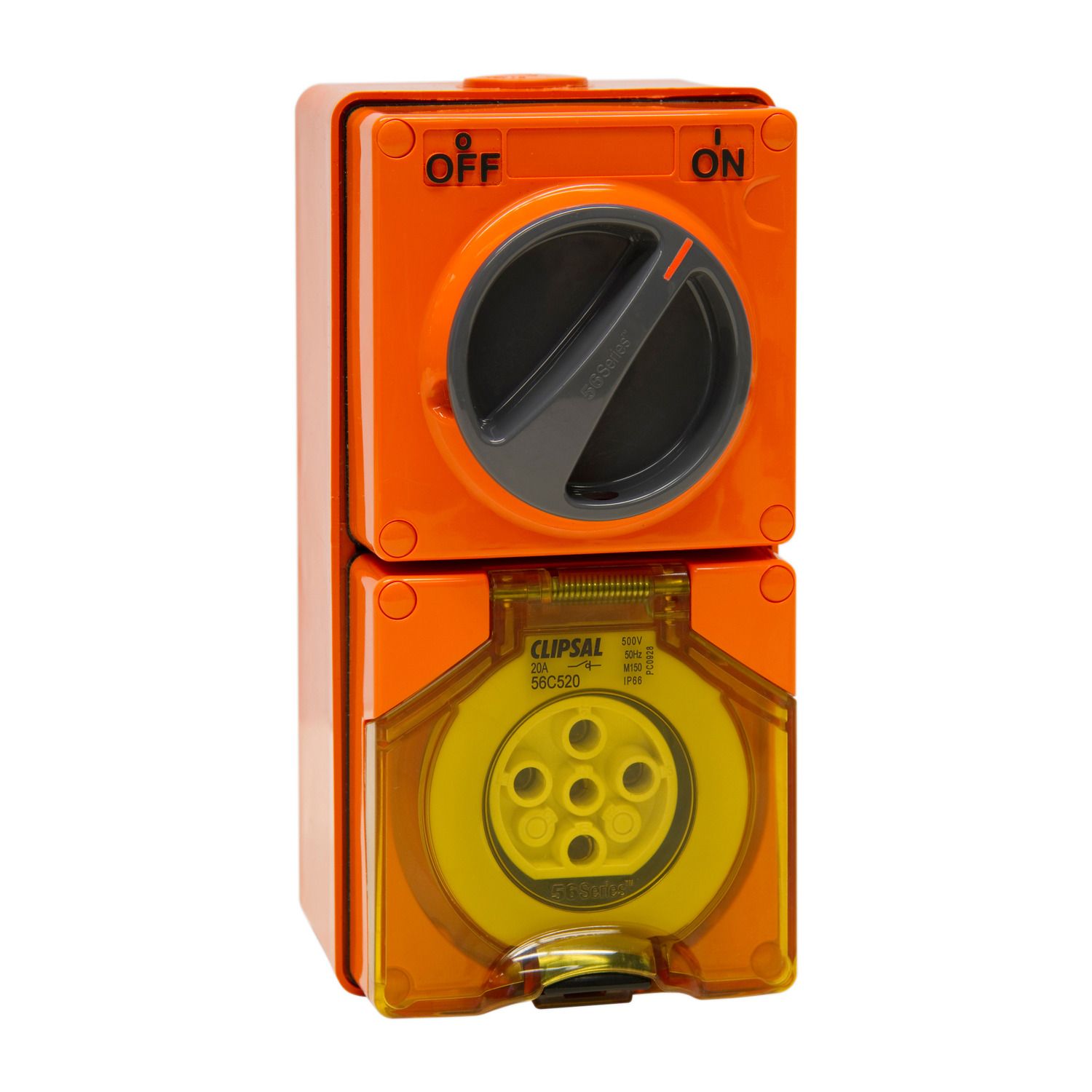 Picture of Switched Socket Outlet, Clipsal - 56 Series, 500V, 20A, 5 Round PIN, IP66, 3 Pole, Surface Mount
