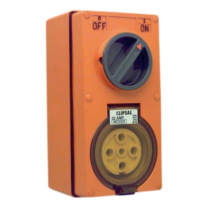 Picture of Switched Socket Outlet, Clipsal - 56 Series, 500V, 32A, 5 Round PIN, IP66, 3 Pole, Vertical