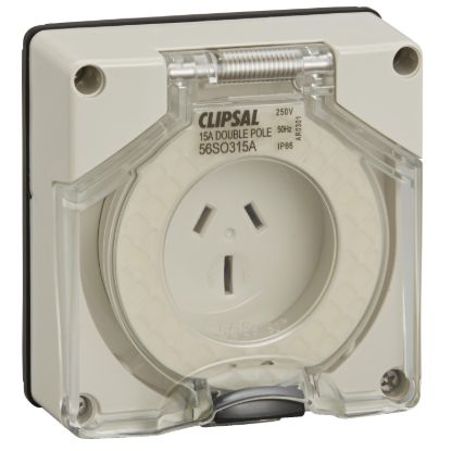 Picture of Socket Outlet, Clipsal - 56 Series, Surface 3 PIN 15A Less Enclosure