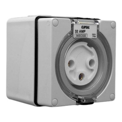 Picture of Surface Socket, Clipsal - 56 Series, IP66, 250V 32A - 3 Round Pins