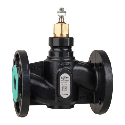 Picture of Venta V211 Globe Valve, 2-Way, PN16, Flanged, DN25, 10 kvs, Nodular Iron Body and Seat, Brass Plug, Stem Up Closed.