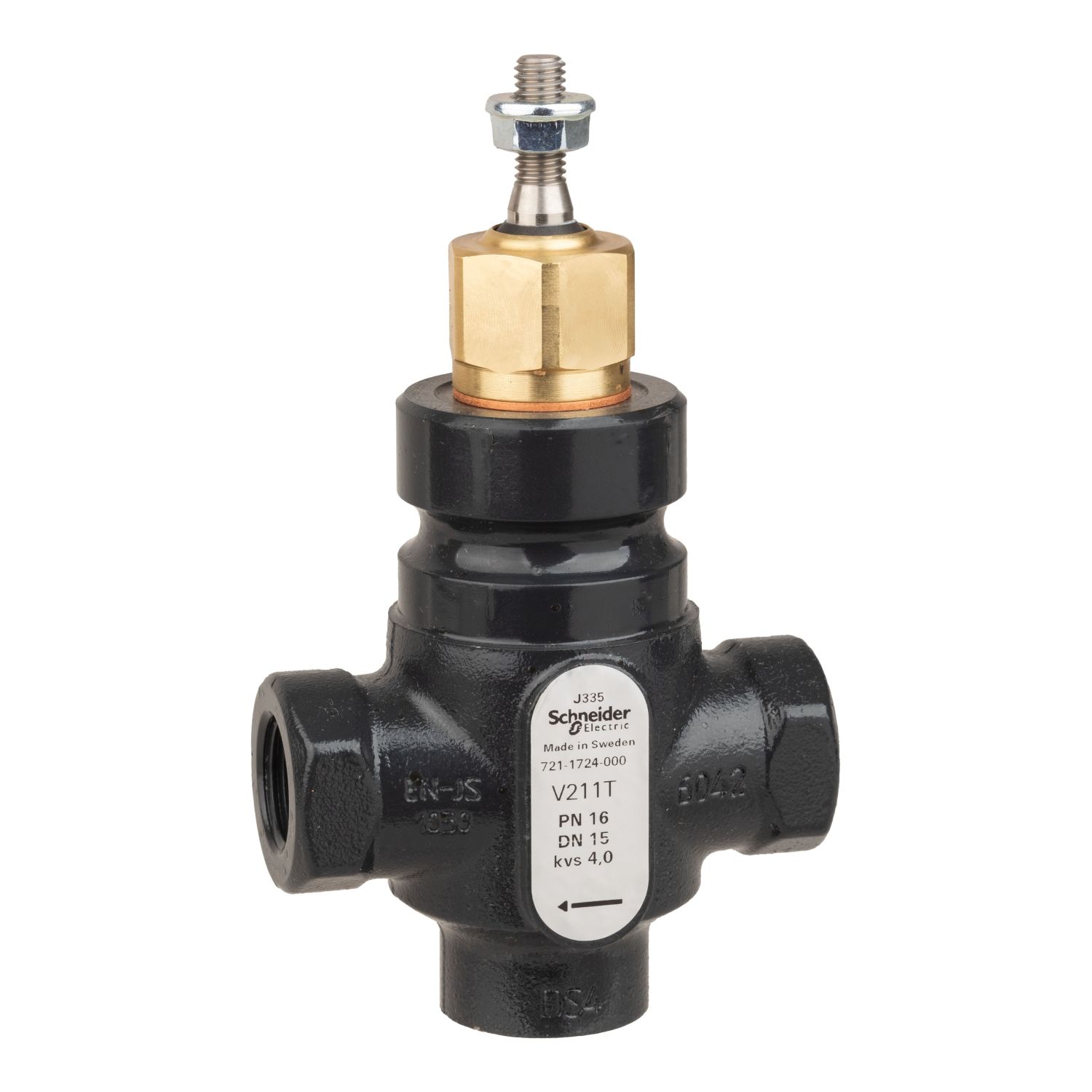 Picture of Venta V211T Globe Valve, 2-Way, PN16, Rp 1/2 Internal thread, DN15, 4.0 Kvs, Nodular Iron, Brass Plug, Stem Up Closed.