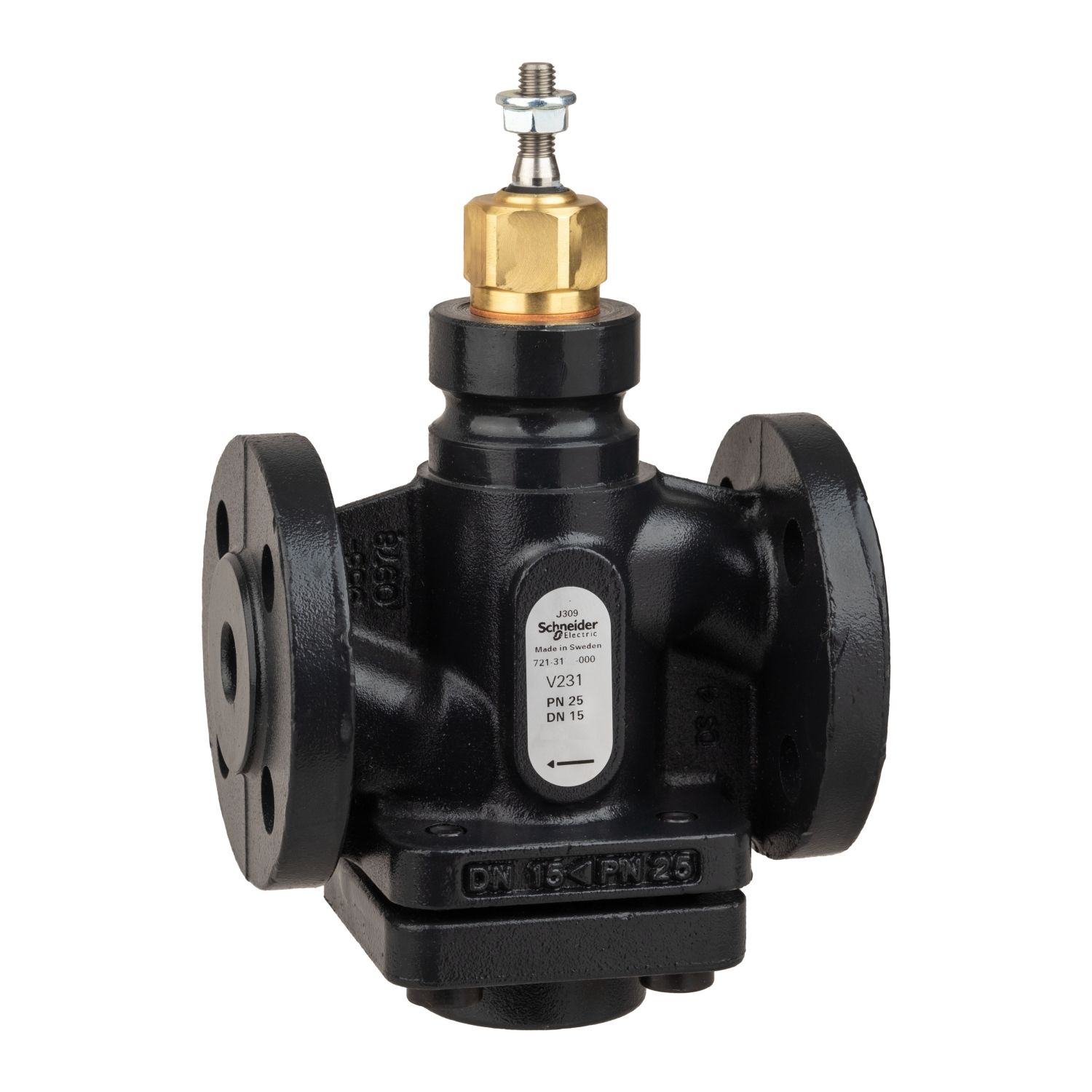 Picture of Venta V231 Globe Valve, 2-Way, PN25, Flanged, DN15, Kvs 0.40, Nodular Iron, Stainless Plug and Seat, Stem Up Closed.